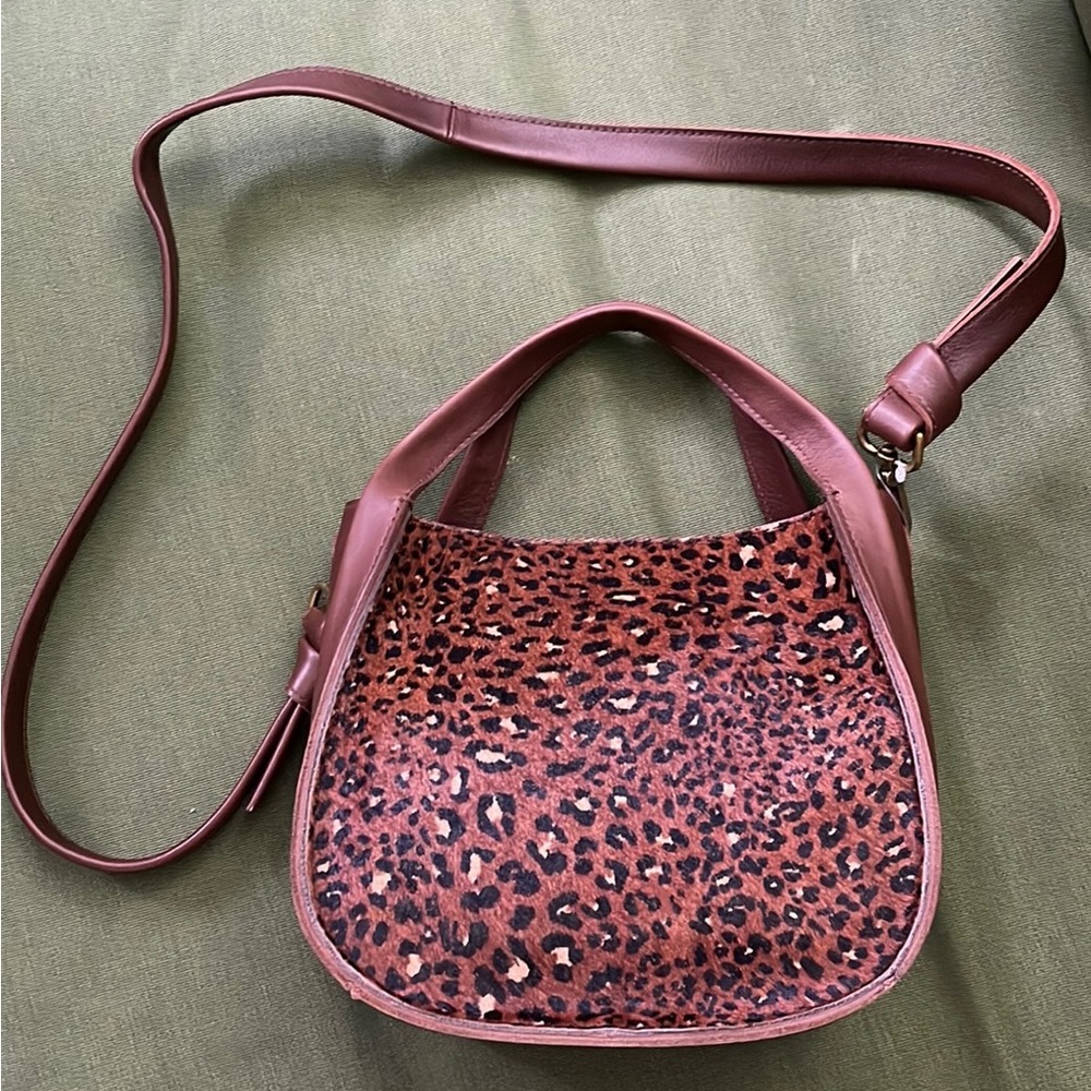 Madewell Leather Hobo Crossbody Bag with Animal print, NWT
